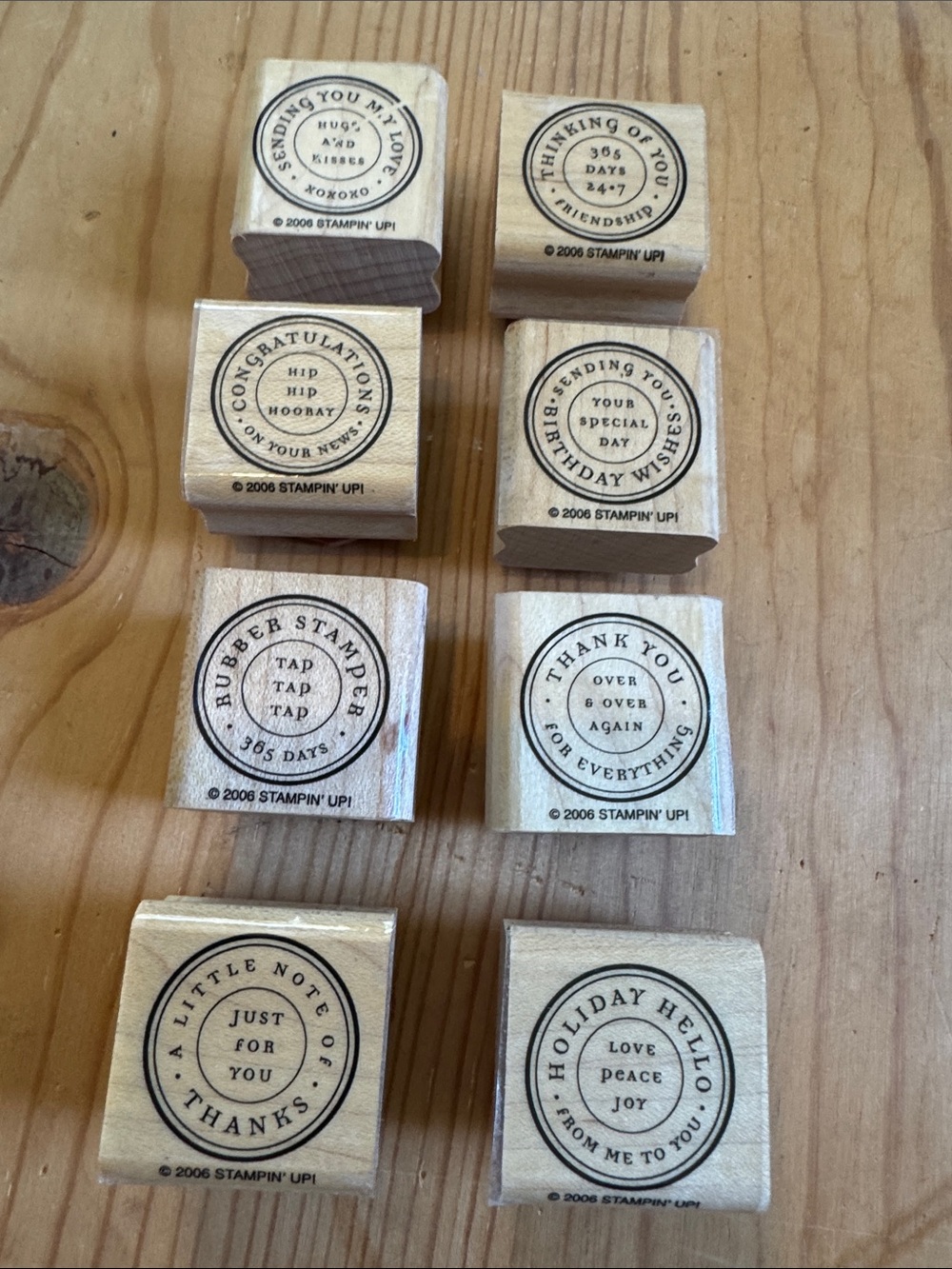 Stampin' Up! 8pc set Natural Wood Round Sentiment Stamp Blocks